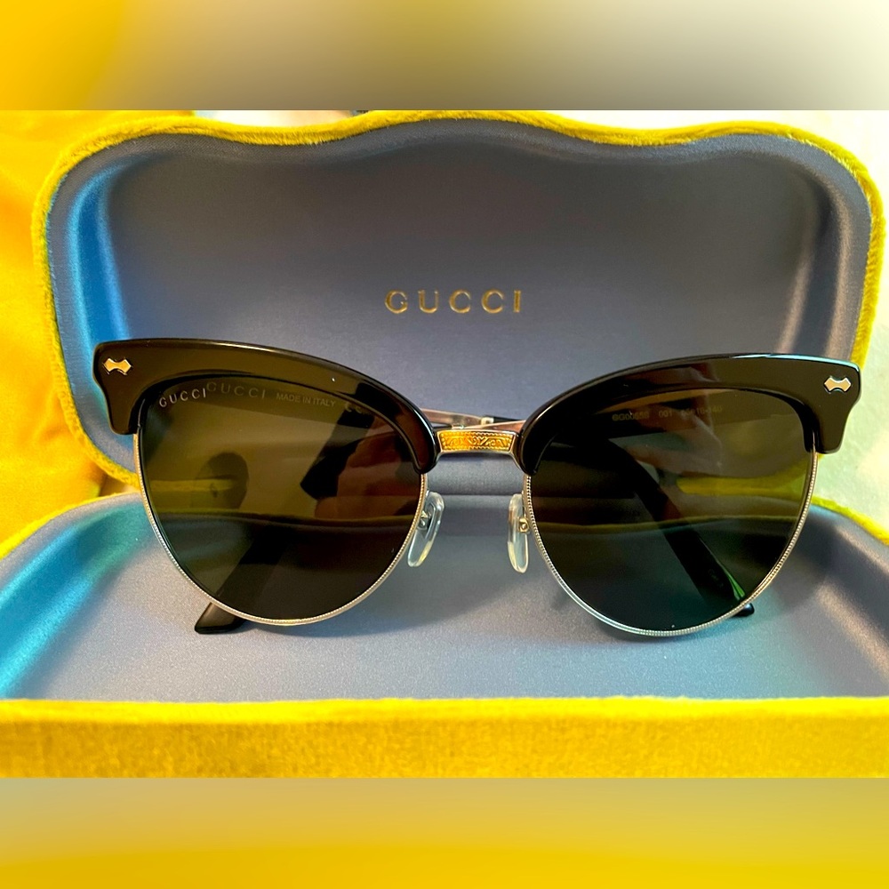 Gucci Black Cat Eye Frame Gold Silver Sunglasses